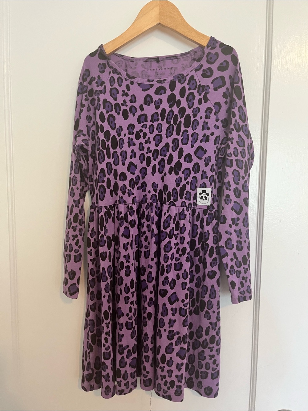 Mini Rodini Purple and Black Leopard Print Long Sleeve Dress